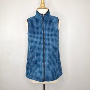 Laura Scott Black and Teal Soft Houndstooth Front Zip Vest Size M